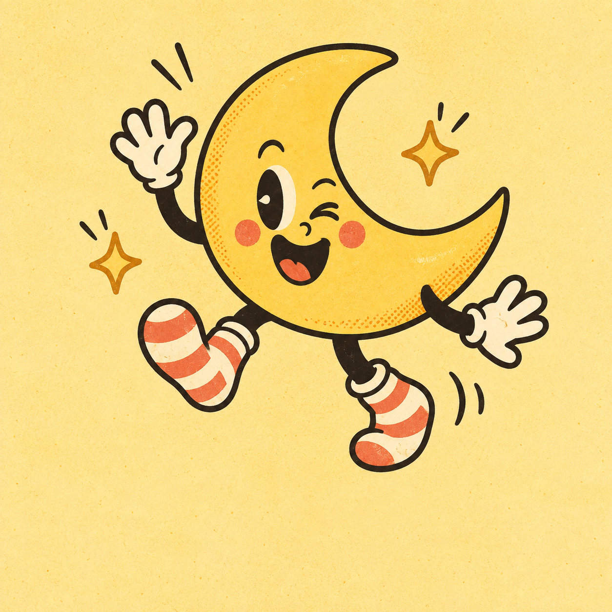 A cheerful illustrated crescent moon